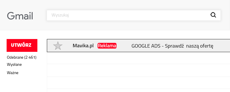 Reklama na Gmailu Google Ads
